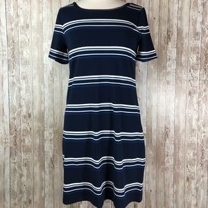 White House Black Market navy striped knit dress